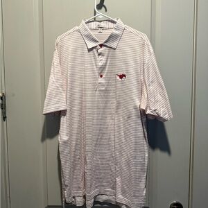 SMU Red & white Striped Polo Shirt with Embroidered Logo